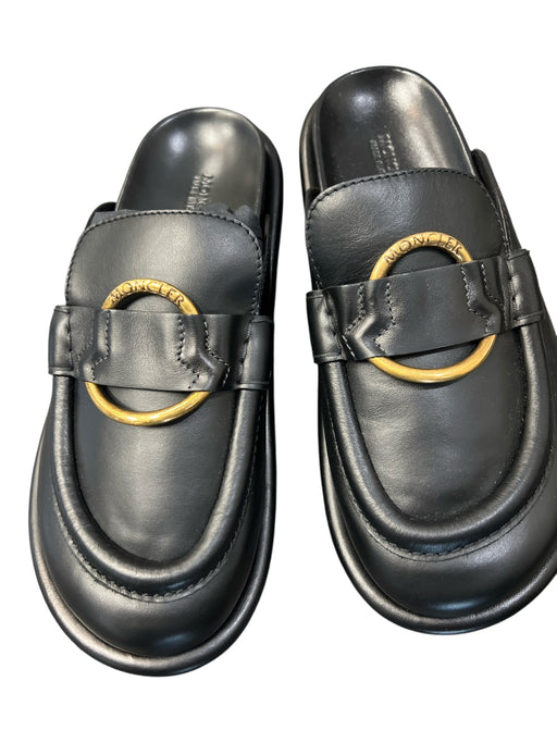 Moncler Shoe Size 40 Black Leather Loafer Slip On Gold Hardware Shoes Black / 40