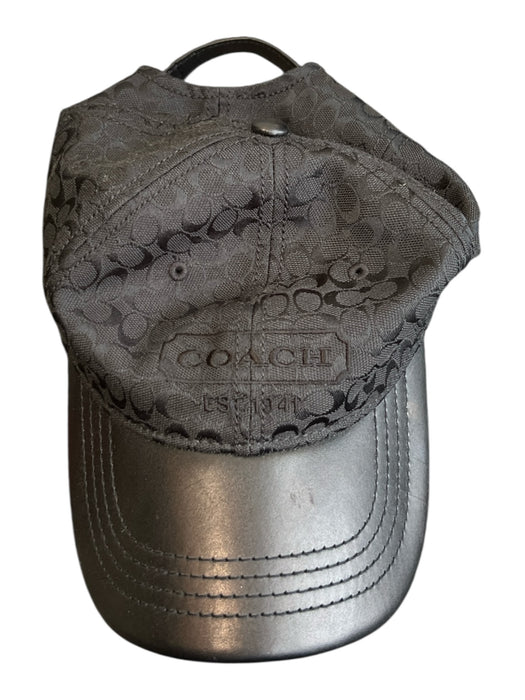 Coach Black Cotton & Leather Logo Baseball cap Adjustable Strap Hat Black / One Size