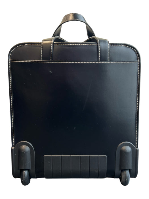 Jack Georges Black Leather computor bag Roller contrast stitch CARRY ON Luggage Black