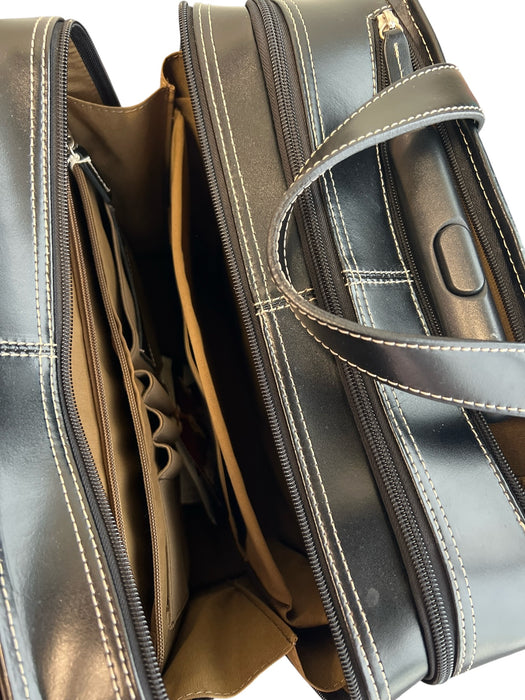 Jack Georges Black Leather computor bag Roller contrast stitch CARRY ON Luggage Black