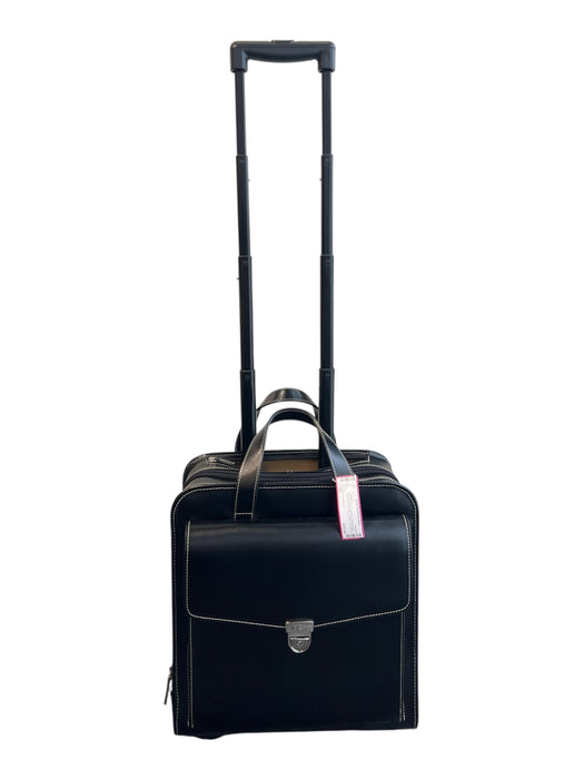 Jack Georges Black Leather computor bag Roller contrast stitch CARRY ON Luggage Black