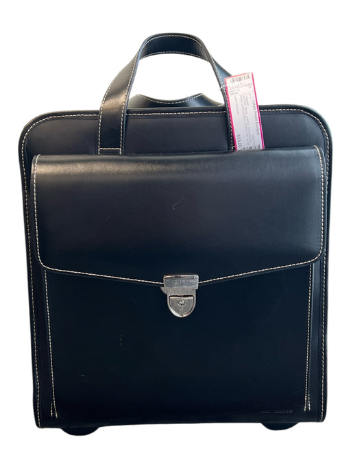 Jack Georges Black Leather computor bag Roller contrast stitch CARRY ON Luggage Black