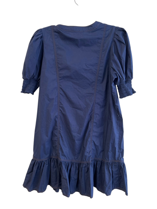 Cartolina Size XS Navy Cotton Round Neck Short Puff Sleeve 1/2 Button Dress Navy / XS
