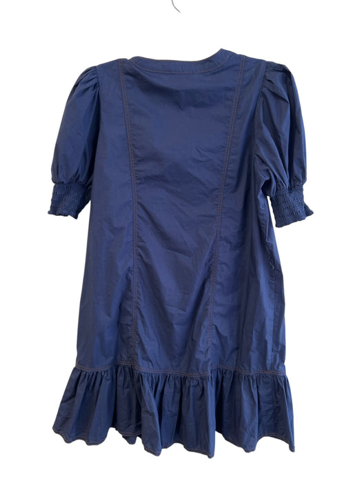 Cartolina Size XS Navy Cotton Round Neck Short Puff Sleeve 1/2 Button Dress Navy / XS
