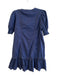 Cartolina Size XS Navy Cotton Round Neck Short Puff Sleeve 1/2 Button Dress Navy / XS