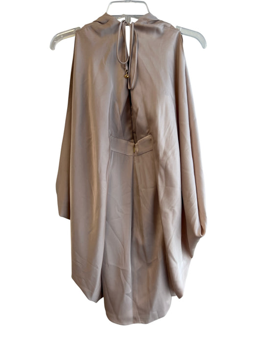 Trina Turk Size 8 Beige Silk V Neck & Back Wide Sleeve Pleated Knee length Dress Beige / 8