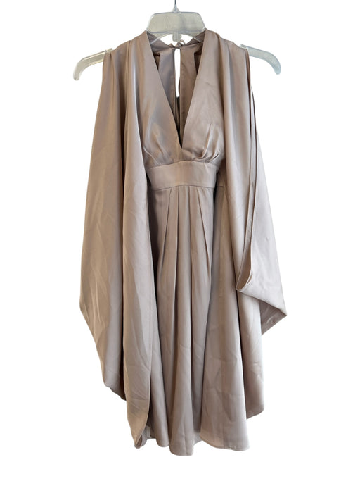 Trina Turk Size 8 Beige Silk V Neck & Back Wide Sleeve Pleated Knee length Dress Beige / 8