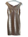 Herve Leger Size M Champagne Rayon Blend V Neck Off Shoulder Back Zip Dress Champagne / M