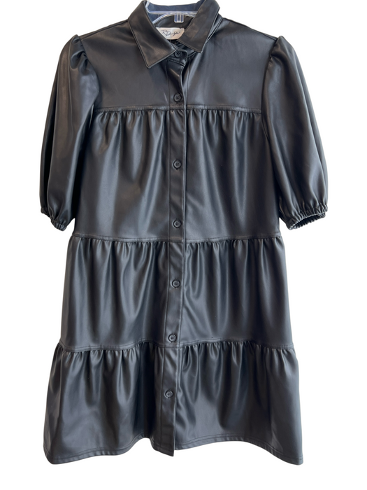RD Style Size Est M Black Polyurethane Faux Leather Collared Button Up Dress Black / Est M