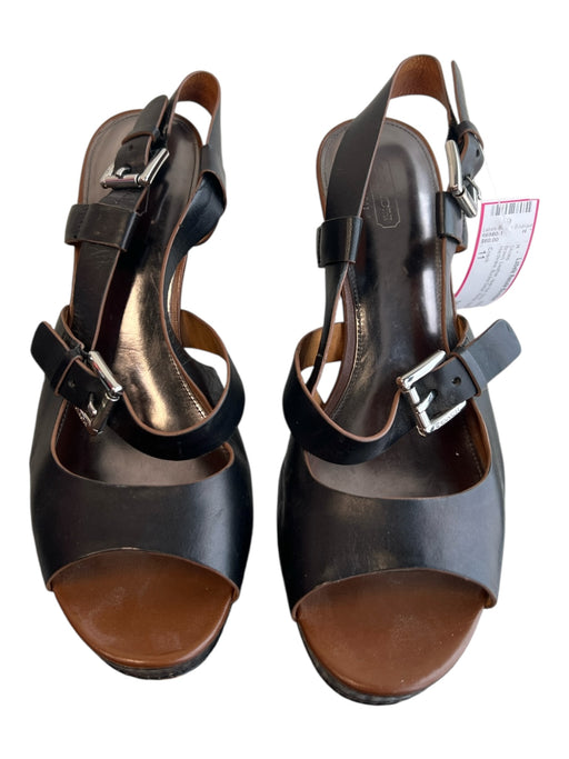 Coach Shoe Size 11 Brown Leather open toe Silver Hardware Buckle Detail Shoes Brown / 11