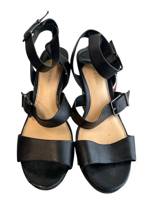 Gianni Bini Shoe Size 11 Black Leather Upper open toe Multiple Straps Shoes Black / 11