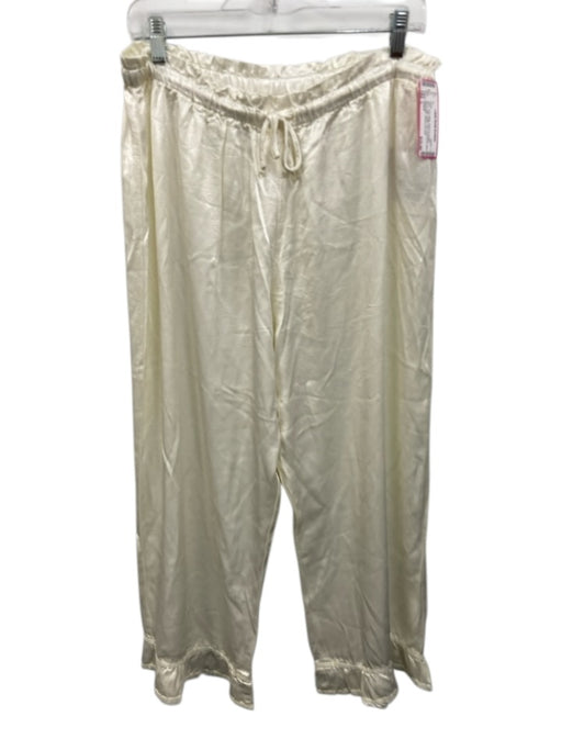 Calispia Size L Ivory White Rayon & Acetate Blend Satin Ruffle Trim Pants Ivory White / L