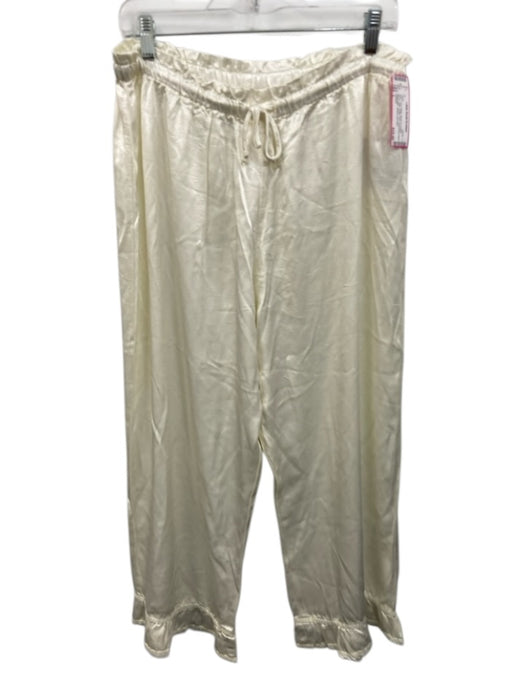 Calispia Size L Ivory White Rayon & Acetate Blend Satin Ruffle Trim Pants Ivory White / L