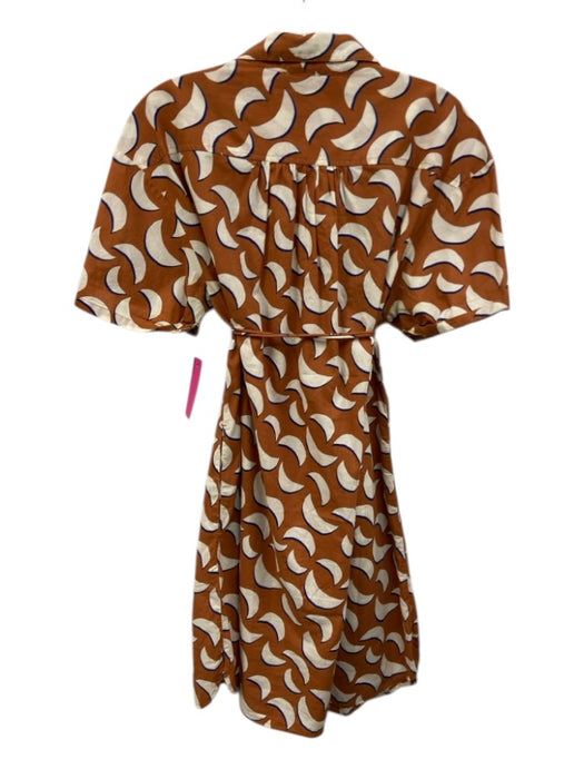 Lilla P Size M Brown, Ivory, Navy Blue Cotton Crescent Moon Button Down Dress Brown, Ivory, Navy Blue / M