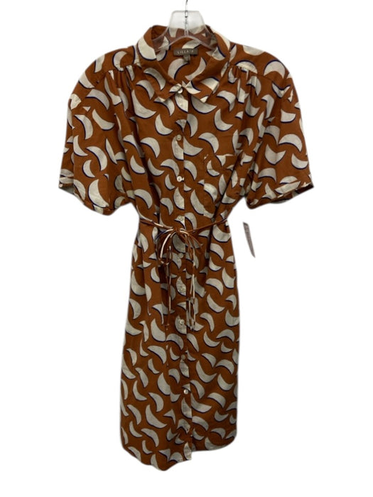 Lilla P Size M Brown, Ivory, Navy Blue Cotton Crescent Moon Button Down Dress Brown, Ivory, Navy Blue / M