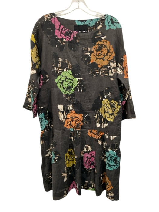 Bitte Kai Rand Size S / 1 Dark Gray, Pink, Multi Linen Scoop Neck Floral Dress Dark Gray, Pink, Multi / S / 1