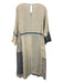 Injiri Size XL Cream, Blue, Navy Linen Stripe Gingham Patchwork Midi Dress Cream, Blue, Navy / XL