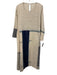 Injiri Size XL Cream, Blue, Navy Linen Stripe Gingham Patchwork Midi Dress Cream, Blue, Navy / XL