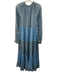 Yvonne S Size XL Blue & Brown Cotton V Neck Eye Print Long Sleeve Midi Dress Blue & Brown / XL