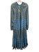 Yvonne S Size XL Blue & Brown Cotton V Neck Eye Print Long Sleeve Midi Dress Blue & Brown / XL