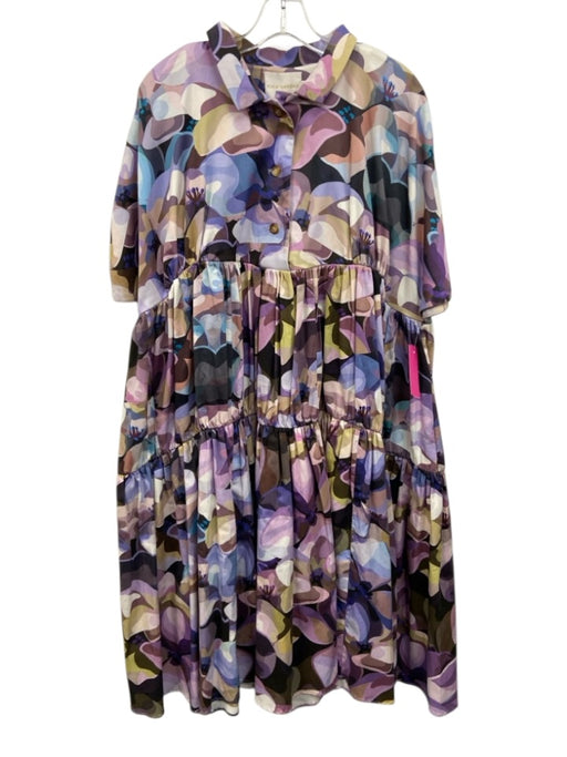 Kika Vargas Size L Purple, Blue, Multi Cotton Abstract Floral Tiered Dress Purple, Blue, Multi / L