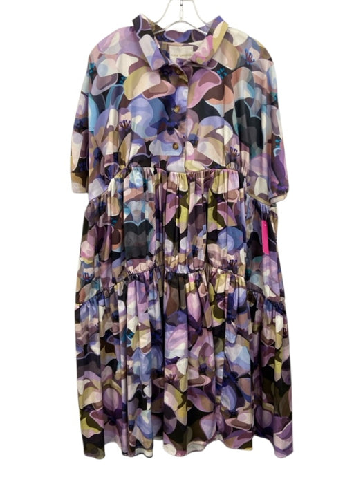 Kika Vargas Size L Purple, Blue, Multi Cotton Abstract Floral Tiered Dress Purple, Blue, Multi / L