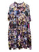Kika Vargas Size L Purple, Blue, Multi Cotton Abstract Floral Tiered Dress Purple, Blue, Multi / L