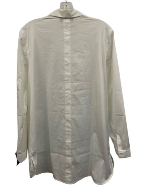 Lafayette 148 Size 10 White Cotton Blend Long Sleeve Button Up Collar Top White / 10