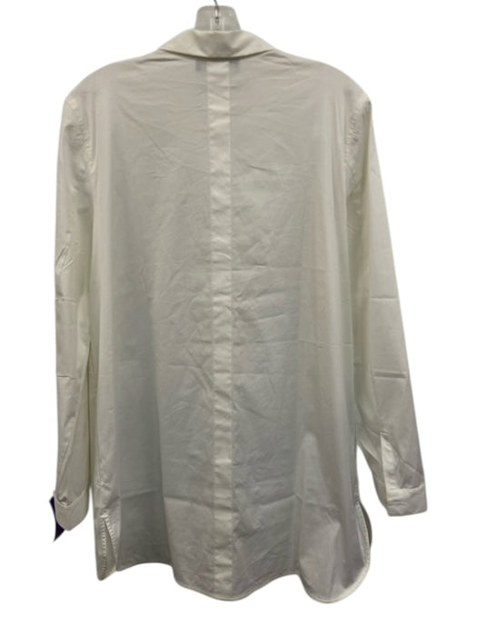 Lafayette 148 Size 10 White Cotton Blend Long Sleeve Button Up Collar Top White / 10