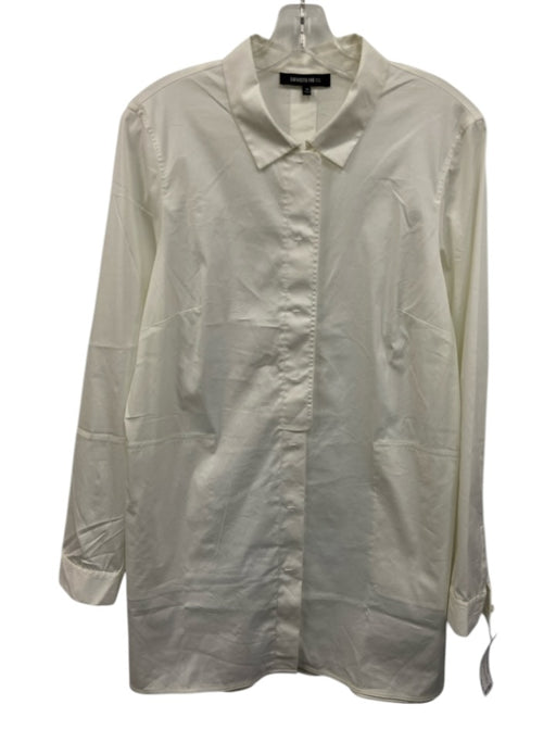 Lafayette 148 Size 10 White Cotton Blend Long Sleeve Button Up Collar Top White / 10