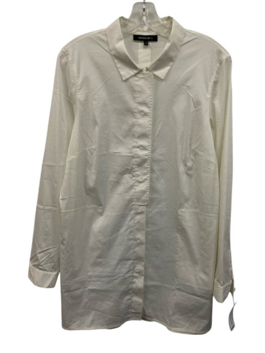 Lafayette 148 Size 10 White Cotton Blend Long Sleeve Button Up Collar Top White / 10