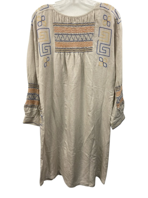 Tory Burch Size M Gray, Yellow, Blue Linen Blend Long Sleeve Geometric Dress Gray, Yellow, Blue / M