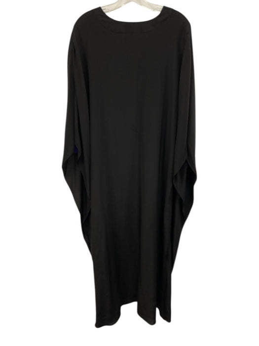 Ocean + Main Size XL Black Silk Batwing V Neck Midi Caftan Dress Black / XL