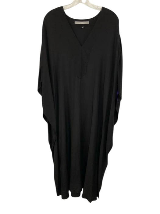 Ocean + Main Size XL Black Silk Batwing V Neck Midi Caftan Dress Black / XL