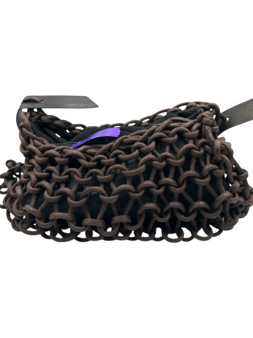 Alienina Dark Gray & Black Cord Leather Strap Woven Hobo Bag Dark Gray & Black