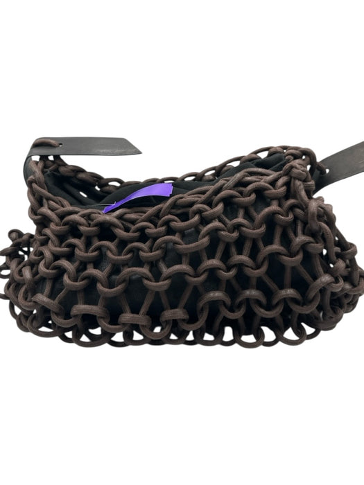 Alienina Dark Gray & Black Cord Leather Strap Woven Hobo Bag Dark Gray & Black