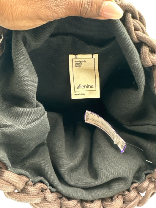 Alienina Dark Gray & Black Cord Leather Strap Woven Hobo Bag Dark Gray & Black