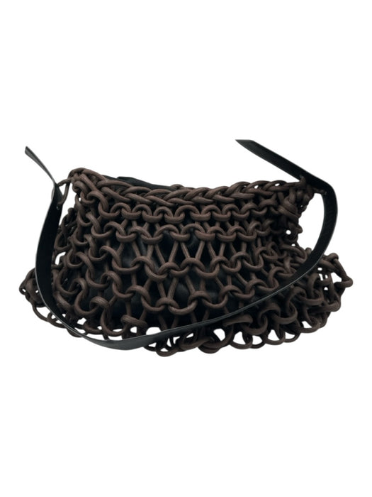 Alienina Dark Gray & Black Cord Leather Strap Woven Hobo Bag Dark Gray & Black