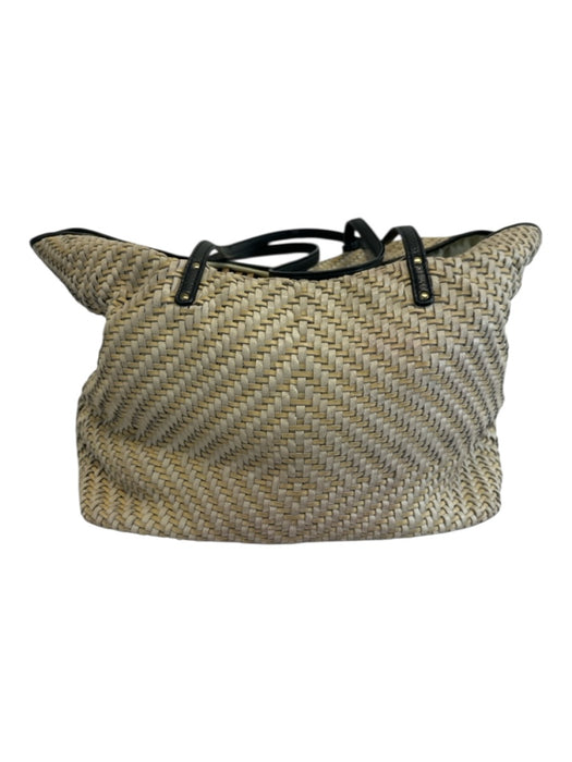 Kempton & Co Beige & Black Leather Shoulder Strap Woven Pockets Tote Bag Beige & Black / L