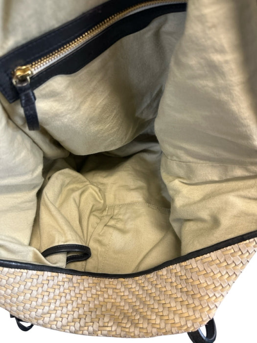 Kempton & Co Beige & Black Leather Shoulder Strap Woven Pockets Tote Bag Beige & Black / L