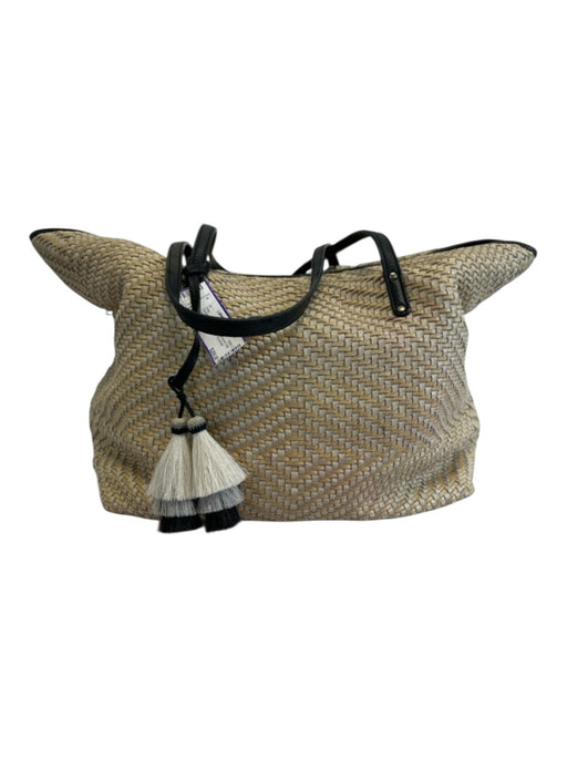 Kempton & Co Beige & Black Leather Shoulder Strap Woven Pockets Tote Bag Beige & Black / L