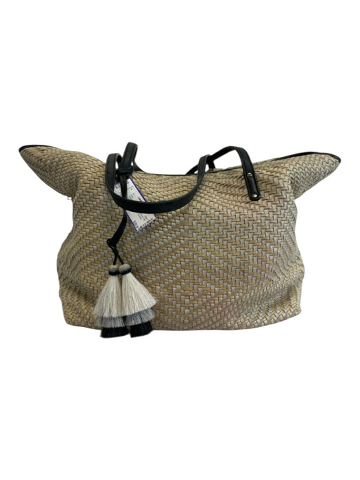 Kempton & Co Beige & Black Leather Shoulder Strap Woven Pockets Tote Bag Beige & Black / L