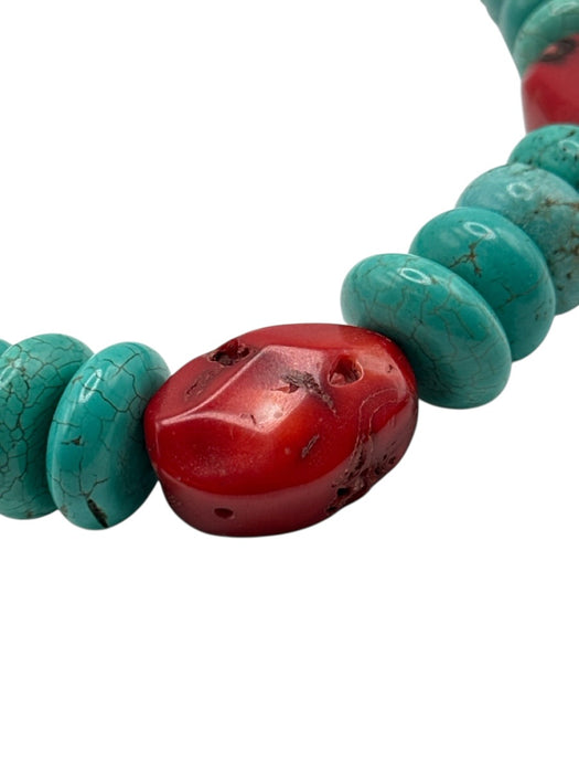 Turquoise & Red Stone Coral Disc Beads Hook & Eye Necklace Turquoise & Red
