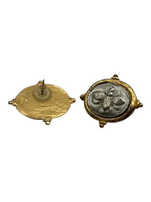Susan Shaw Gold & Silver 24K Plated Gold Oval Bee Post Back Earrings Gold & Silver