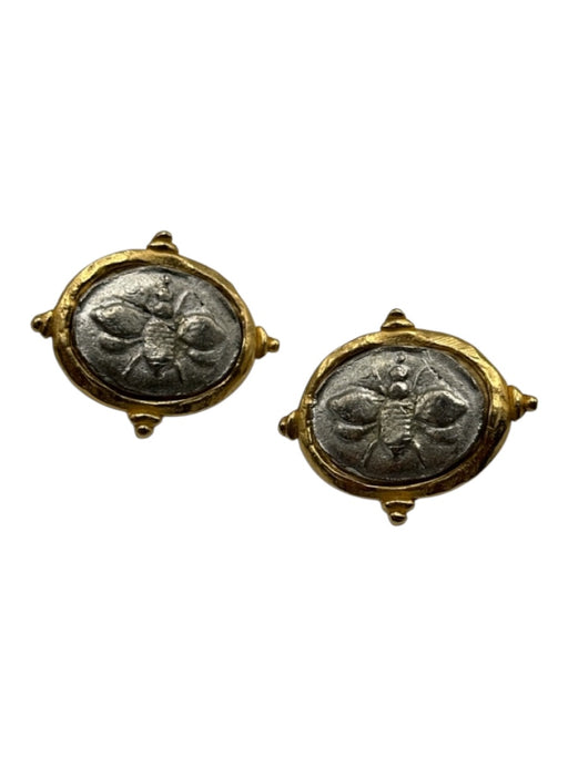 Susan Shaw Gold & Silver 24K Plated Gold Oval Bee Post Back Earrings Gold & Silver