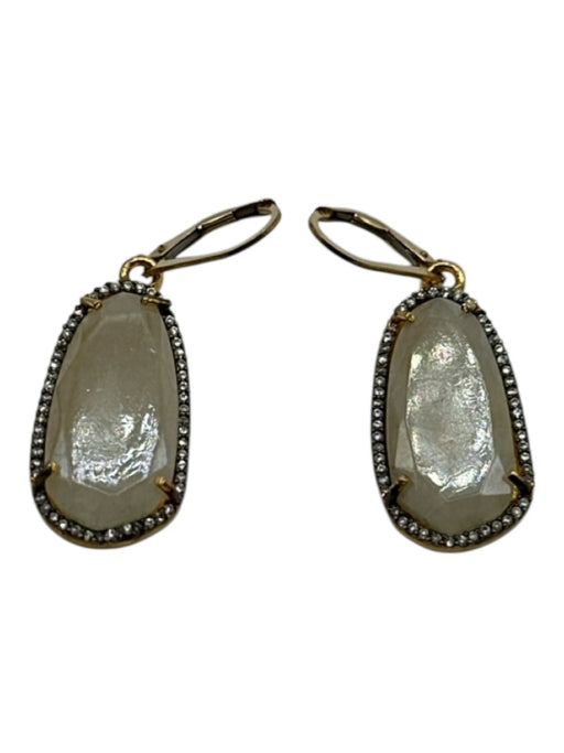Gold & Ivory 14k Gold Faceted Stone Pave Halo drop Latch Back Earrings Gold & Ivory