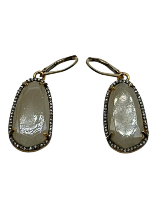 Gold & Ivory 14k Gold Faceted Stone Pave Halo drop Latch Back Earrings Gold & Ivory