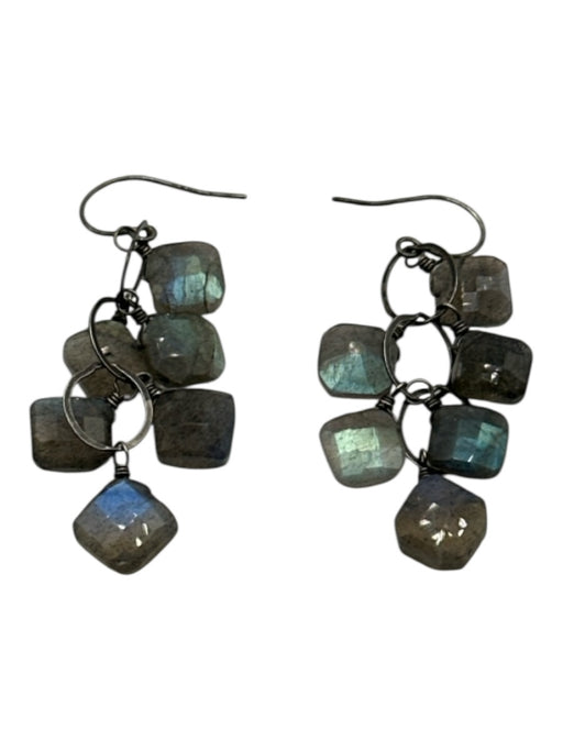 Gunmetal & Gray Metal Labradorite Cushion Cut Faceted Stone Drop Earrings Gunmetal & Gray