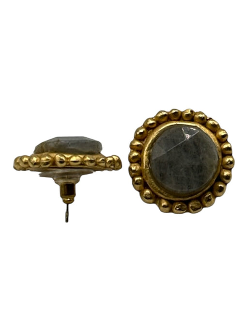 Susan Shaw Gold & Gray 24K Plated Gold Faceted Stone Halo Setting Earrings Gold & Gray