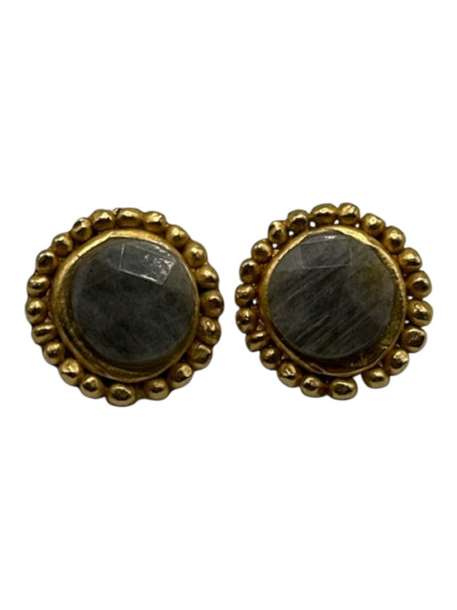 Susan Shaw Gold & Gray 24K Plated Gold Faceted Stone Halo Setting Earrings Gold & Gray